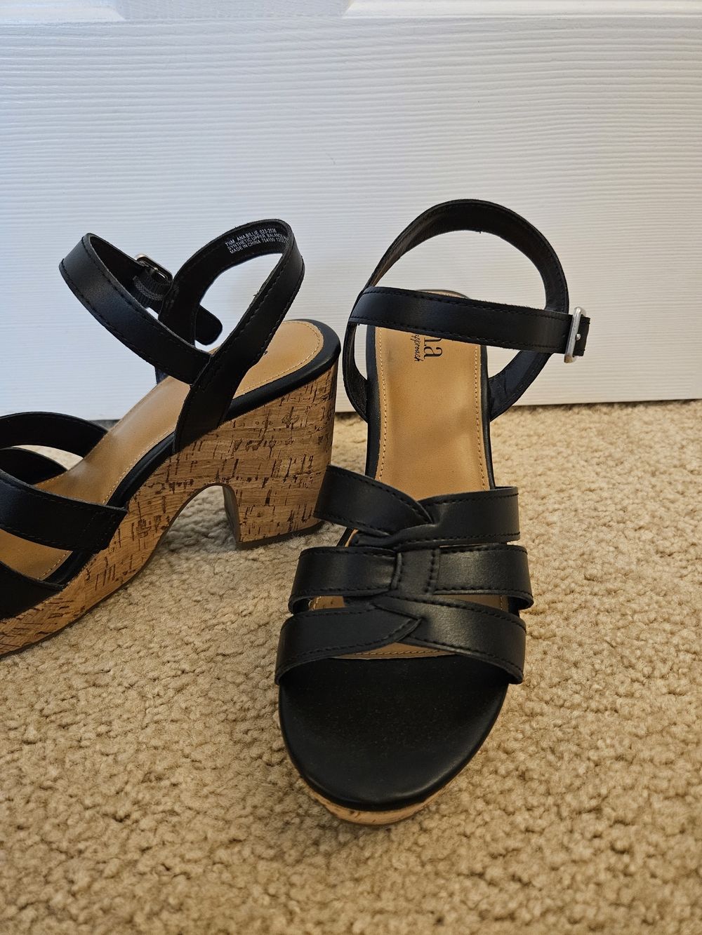 A.N.A. Women's Size 7.5 Black Cork Block Heel Sandals